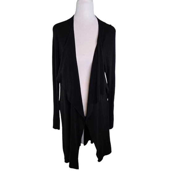 Eileen Fisher black open front waterfall long cardigan sweater - Picture 1 of 11
